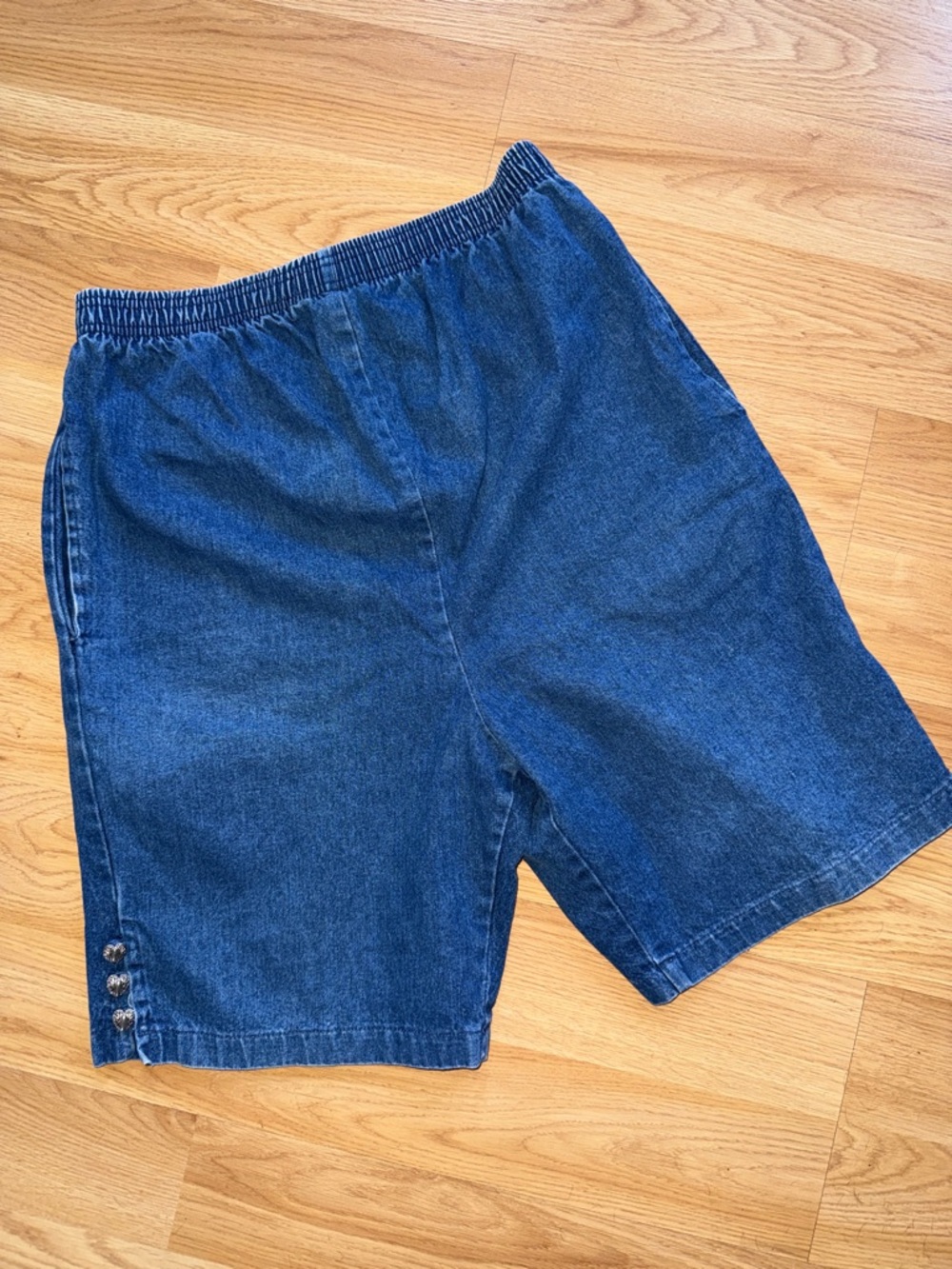 Vintage French Navy Elastic High Waist Denim Shorts Baggy Made in USA Size 6
